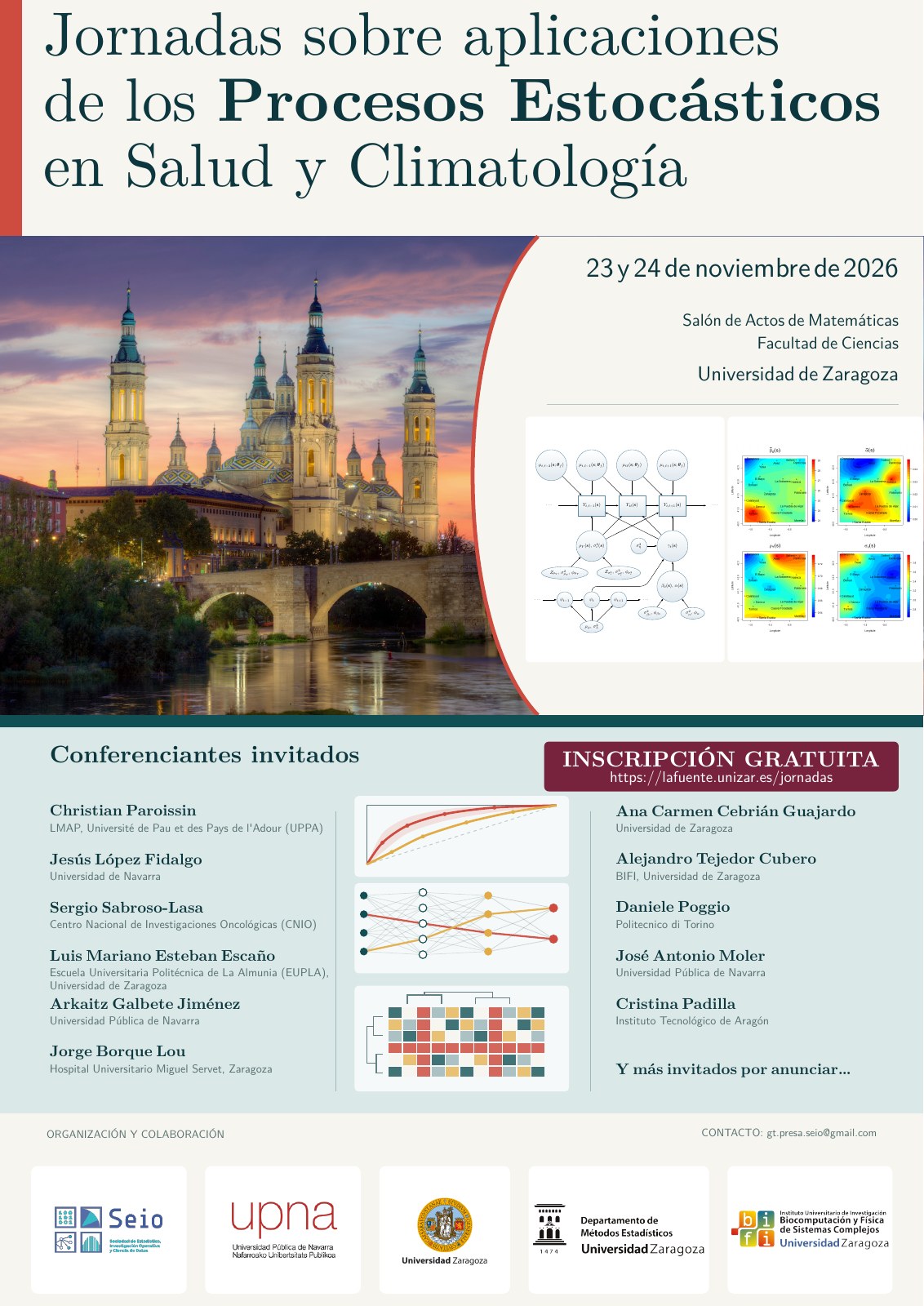 Poster of the meeting on applications of stochastic processes in health and climatology (Spanish). Free registration.